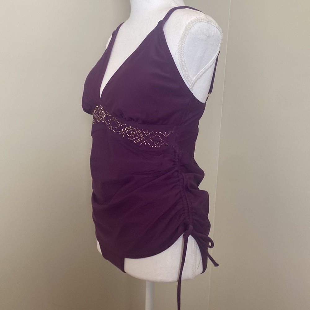 Purple Two-Piece Tankini with Adjustable Straps and Adjustable Ruching - Picture 4 of 12